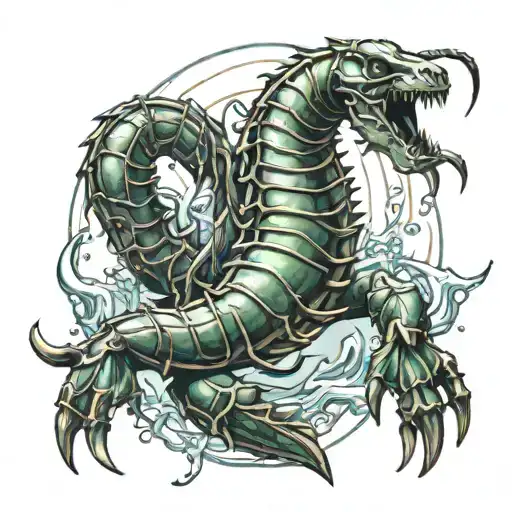 Scorpion from mortal Kombat catching a Pisces in water tattoo design idea