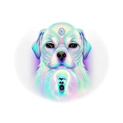 ghostly dog with a cheeky grin looking over it's shoulder tattoo design idea