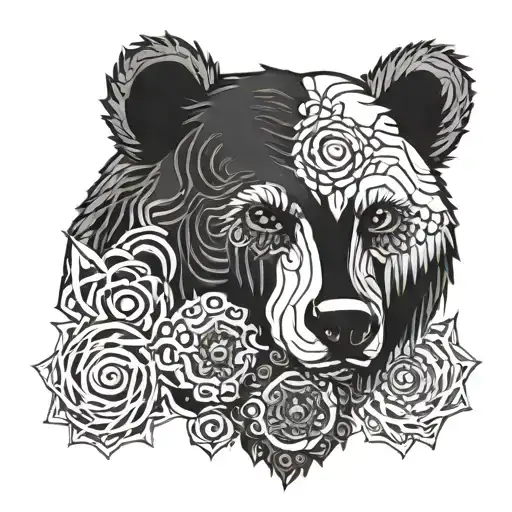 bear multiple eyes looking tattoo design idea