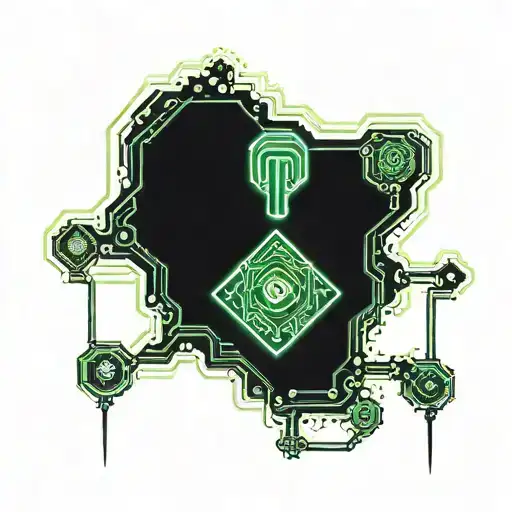 A cyber security themed tattoo featuring a digital circuit board intertwined with a power line grid tattoo design idea