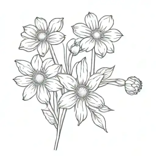 Daisy with daffodil and hawthorn flower tattoo design idea