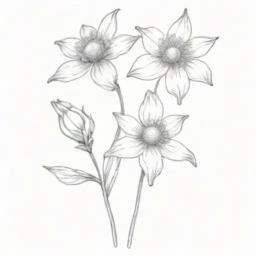 Daisy with daffodil and hawthorn flower tattoo design idea