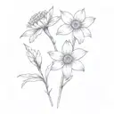 Daisy with daffodil and hawthorn flower tattoo design idea