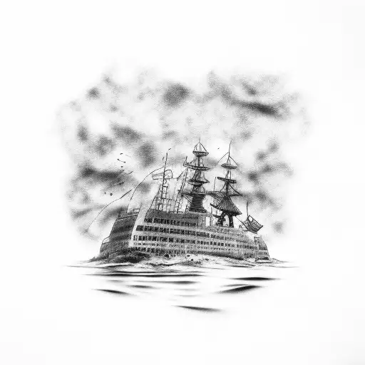 scuba diver and sunken ship tattoo design idea