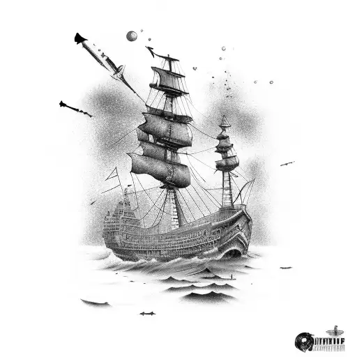 nautical with scuba diver and sunken ship tattoo design idea