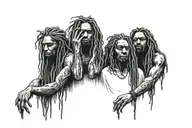 see no evil, hear no evil, speak no evil with dreadlocks tattoo design idea