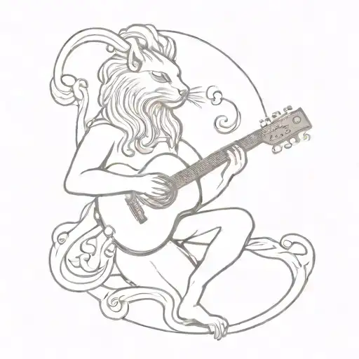 A tattoo inspired by Persian mythology, featuring a mythical creature playing a guitar, representing the client's interest in both mythology and music tattoo design idea
