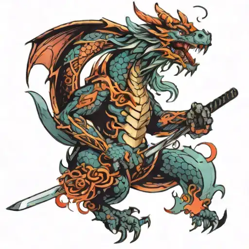 Abstract dragon with a katana tattoo design idea