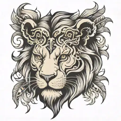 half skull half lion head tattoo design idea