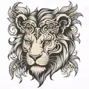 half skull half lion head tattoo design idea