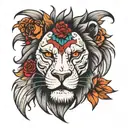 half skull half lion head tattoo design idea