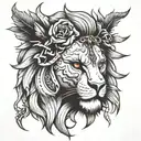 half skull half lion head tattoo design idea