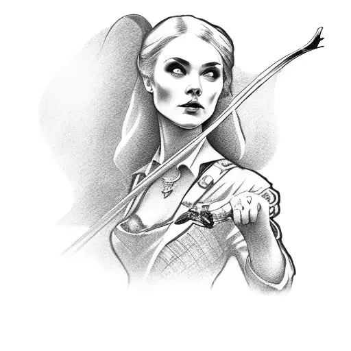 A lady hunting with a bow tattoo design idea