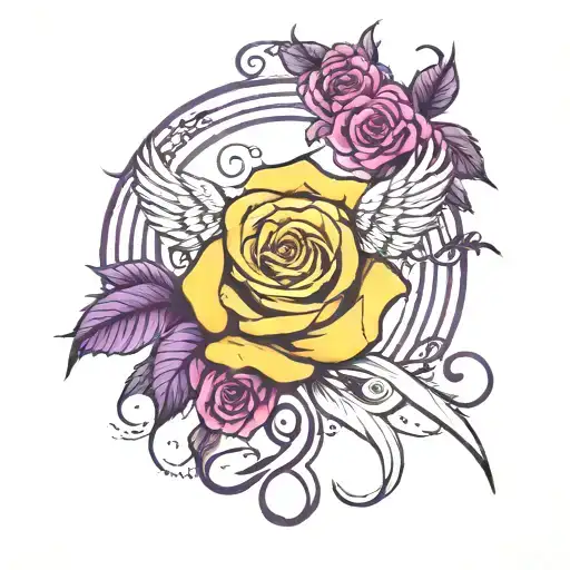 angel wings purple rose infinity symbol name amber tattoo design idea