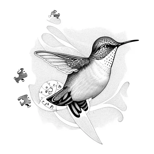 humming bird holding puzzle piece tattoo design idea