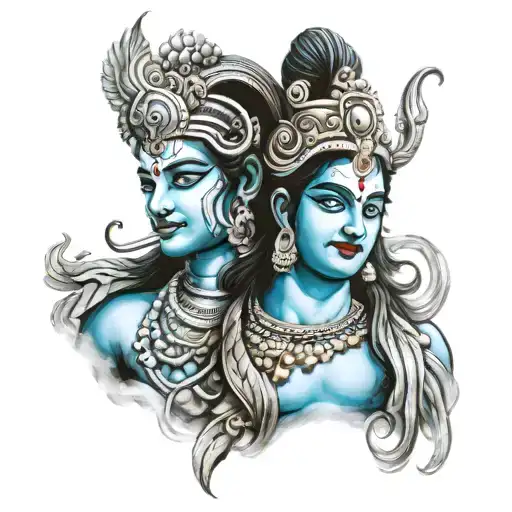 Krishna and Shiva tattoo design incorporating elements tattoo design idea