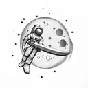 astronaut sit in the moon tattoo design idea