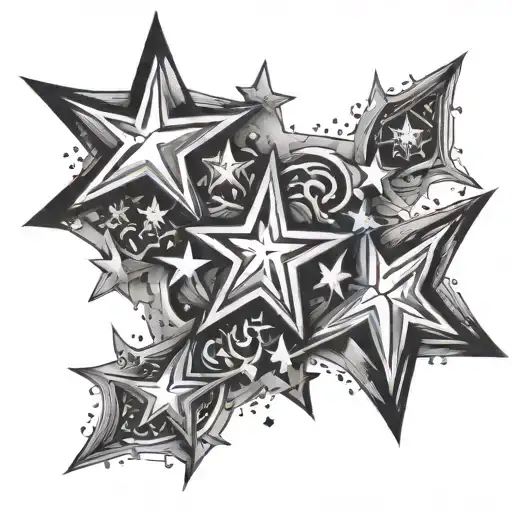 3 y2k stars linked together tattoo design idea