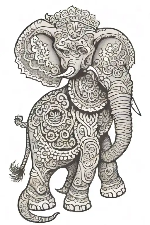 drawing of an elephant. The elephant appears to be standing or walking, with a natural, almost lifelike quality. tattoo design idea
