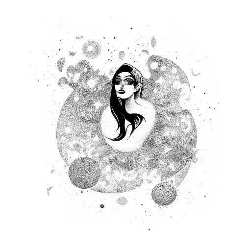 woman silhouette with cosmic background tattoo design idea