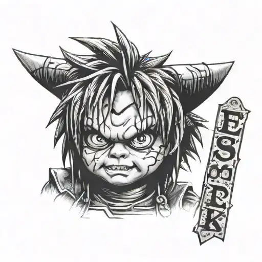 A picture of Chucky with the letters Eastside  tattoo design idea