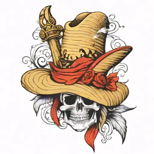Top of Arm (Shoulder/Upper Arm): Straw Hat and Jolly Roger: The Straw Hat could be centered at the top of your shoulder, tattoo design idea