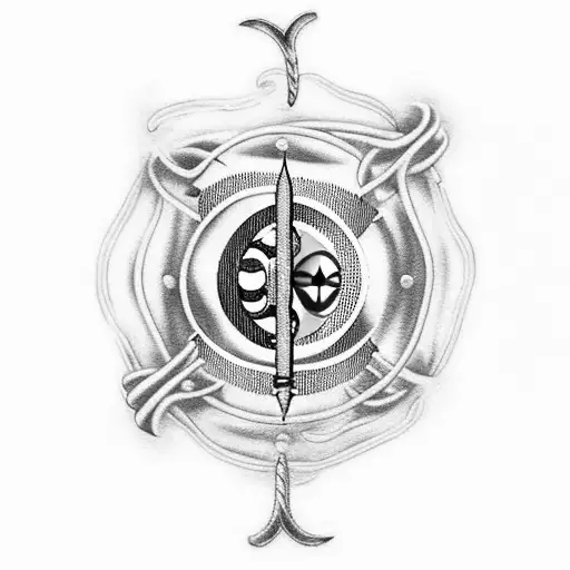 A unique dotwork tattoo featuring the Pittsburgh Steelers logo intertwined with a fishing hook tattoo design idea