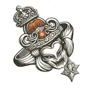 claddagh ring king crown fine lines connecting different tattoo design idea