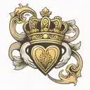 claddagh ring king crown fine lines connecting different tattoo design idea