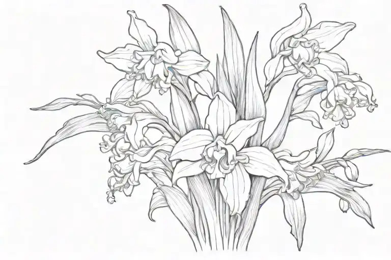 Lilly of the valley flowers, daffodils, gladiolus  tattoo design idea