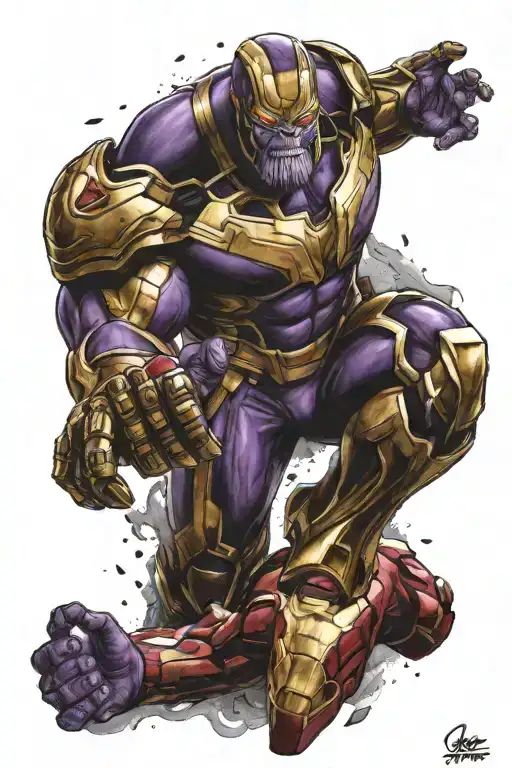 thanos kills iron man falling tattoo design idea