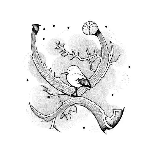 A family tree with branches shaped like baseball bats, surrounded by waves and seagulls tattoo design idea