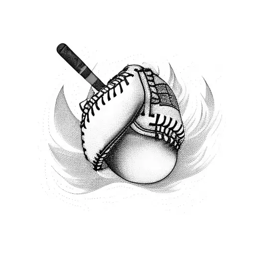 A blackwork tattoo of a baseball glove holding a burning tobacco pipe, with waves crashing in the background tattoo design idea