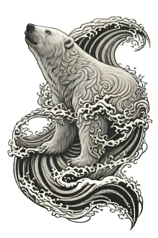 polar bear and waves crashing in the background tattoo design idea