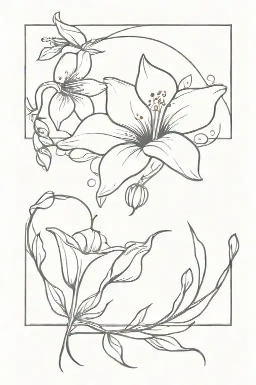 intertwined morning glory flower, lily of the valley flower, and cosmos flower tattoo design idea