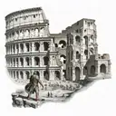 Roman Colosseum with a gladiator fighting inside tattoo design idea