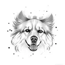 Golden Retriever with the following names as shape: Molly Branca Apu Dante Poli Otto Sombra Neblina tattoo design idea