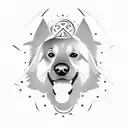 Golden Retriever with the following names as shape: Molly Branca Apu Dante Poli Otto Sombra Neblina tattoo design idea