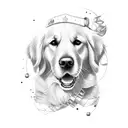 Golden Retriever with the following names as shape: Molly Branca Apu Dante Poli Otto Sombra Neblina tattoo design idea