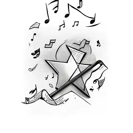 shooting star with music notes  tattoo design idea