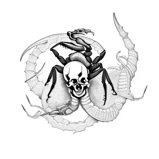 skull, scorpion, scary spider, horn tattoo design idea