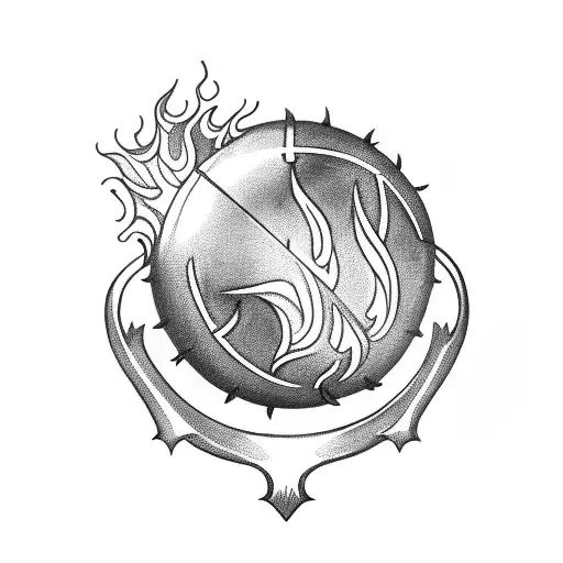 medieval flail with flames coming out of ball tattoo design idea