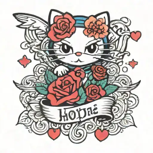 suicide, awareness, the words hope with hello kitty and the Boondock tattoo design idea