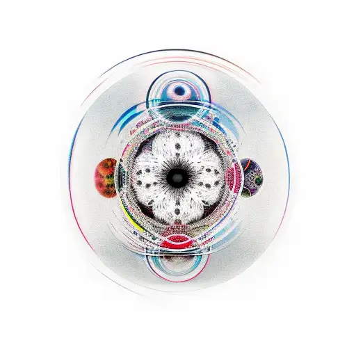 very colorful silhouette of face in half of circle, other half is black and white globe, yin yang tattoo design idea