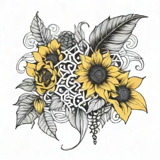 sunflower, Poppy and ivy vines tattoo design idea