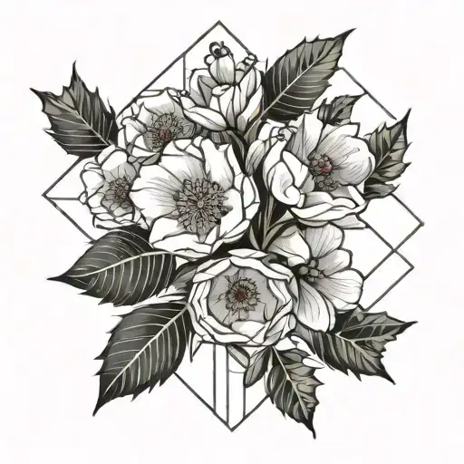 white poppy and holly flowers tattoo design idea