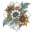 sunflower, Poppy and ivy vines tattoo design idea