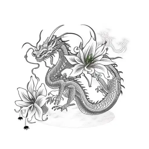 dragon with red spider lily tattoo design idea