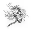 dragon with red spider lily tattoo design idea
