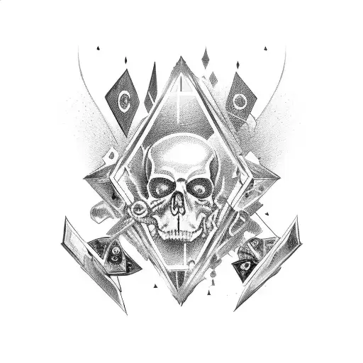 Death, abstract, illusion, cards, dices, psycho tattoo design idea